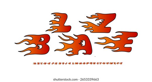 Fire alphabet. Burning letters. Flat style vector illustration. Font set isolated on a white background.