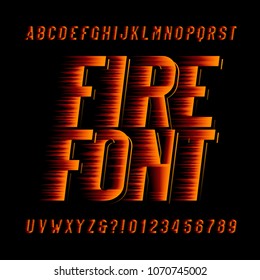 Fire Alphabet Font. Speed Effect Type Letters And Numbers On Black Background. Stock Vector Typeset.