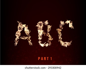 fire alphabet. letters A B C of flame on dark background