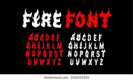 Fire Alphabet, red and white variation color vector design for typography printed clothing, tattoos, stickers, posters and t-shirts