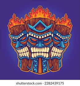 fire angry tiki mascot illustration for logo or sticker design