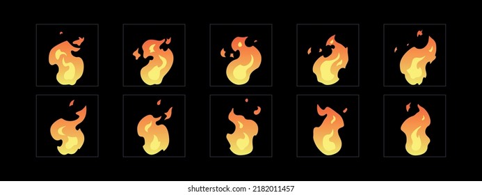 Fire animation. Camp fire sprites for animation, video games. flame explode effect sprite sheet. Fire explosion.eps-10 vector illustration.