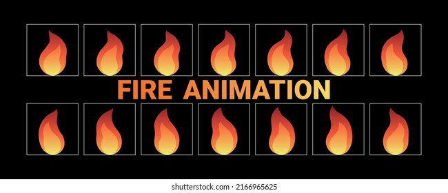 Fire animation. Cartoon style camp fire sprites for animation, video games. flame explode effect sprite sheet. Fire explosion.eps-10 vector illustration.