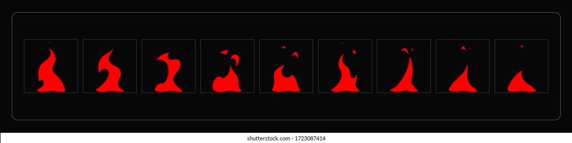Fire animation effect. Cartoon fire explosion sprites sheet for torch, campfire, video games, cartoon or animation. EPS-10 Vector fire frame.