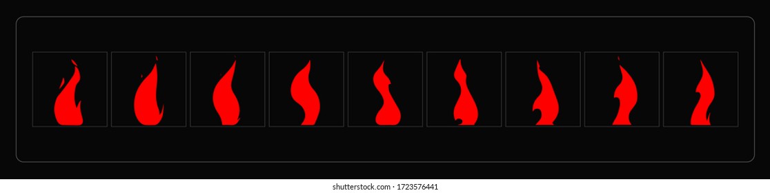 Fire animation effect. Cartoon fire explosion sprites sheet for torch, campfire, video games, cartoon or animation. EPS-10 Vector fire frame.
