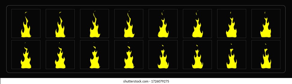 Fire animation effect. Cartoon Fire Explosion sprites sheet for torch, campfire, video games, cartoon or animation. Vector illustration EPS 10.