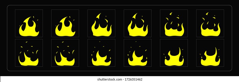 Fire animation effect. Cartoon Fire Explosion sprites sheet for torch, campfire, video games, cartoon or animation. Vector illustration EPS 10.