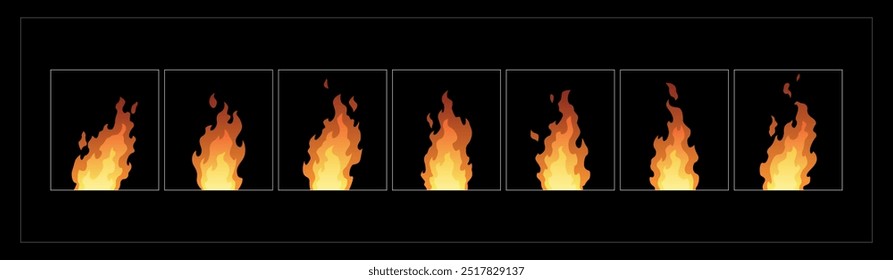 Fire animation FX. Camp fire sprites for animation, video games. flame explode effect sprite sheet.