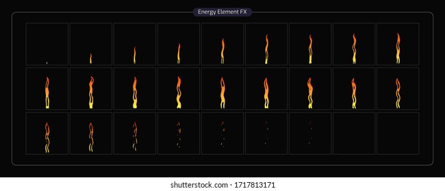 Fire Animation FX. Fire Effect Sprites Sheet for torch, campfire, fire trap, fire pillar and video games designed. EPS-10 vector illustration.