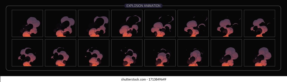 Fire Animation FX. Fire smoke effect Sprites Sheet for torch, campfire, fire trap, fire pillar and video games and motion design. EPS-10 vector illustration.