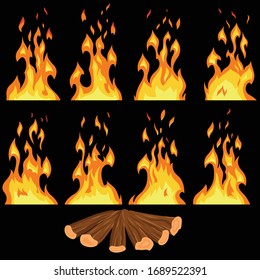 Fire animation key frames with wood