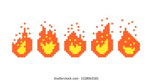 Fire animation. Pixel art. Retro game style. Vector illustration.