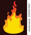 Fire animation sprite. Red and orange fire flame. Hot flaming element for game animation. Vector icon in cartoon style