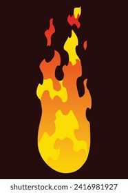 Fire animation sprite. Red and orange fire flame. Hot flaming element for game animation. Vector icon in cartoon style