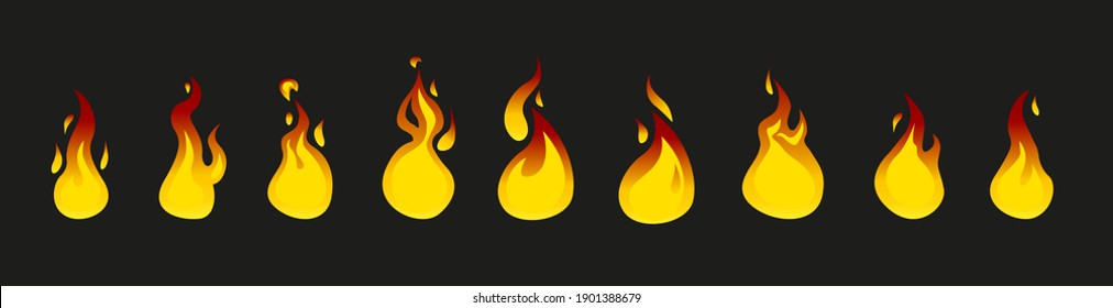 Fire animation sprites. Animation for game or cartoon. Vector illustration