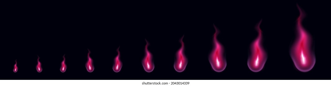 Fire animation sprites. Pink flame. Animation for game or cartoon. Vector illustration