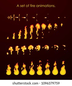 Feueranimation-Sprites. Eine Reihe von Animationen für ein Spiel oder einen Cartoon.