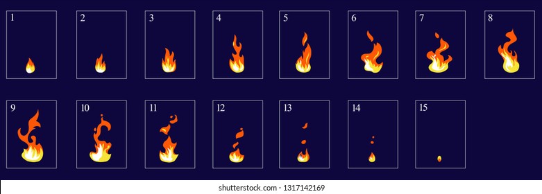 Fire Animation. Fire animation sprites, torch, campfire, fire trap, vector flame video frames for game design – Vector 