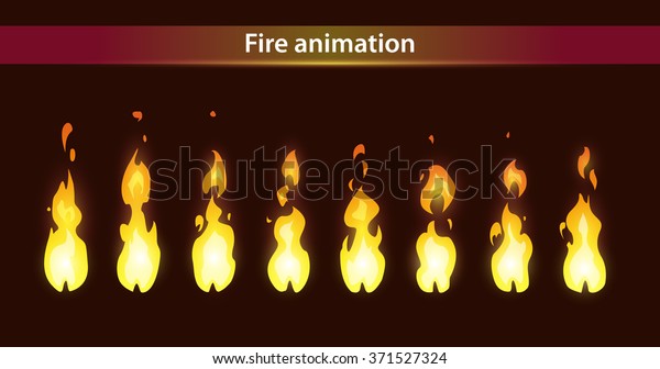 Fire animation sprites, vector flame video frames\
for game design