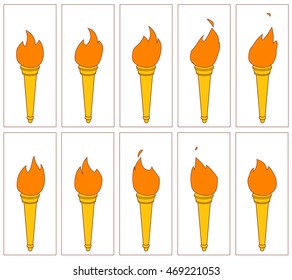 Fire animation vector illustration. Flame on torch. Sequence sprite sheet.