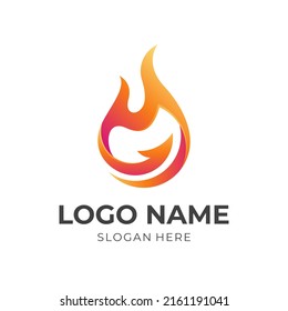 Logo-Design, Feuer und Pfeil-Kombination-Logo mit 3D-orangefarbenem Stil