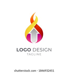 Fire and up arrow logo with simple 3d concept