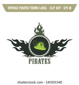 fire art label pirate hat