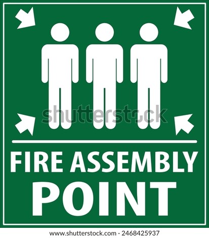 Fire assembly point industrial emergency sign notice direction vector