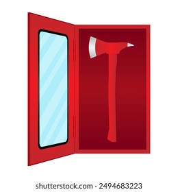 Fire Axe Box. Firefighter Axe. Vector Illustration Isolated on White Background.