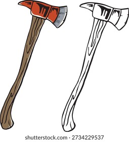 Fire Axe Color und Schwarz-Weiß-Vektorgrafik-Set