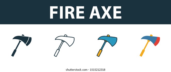 Fire Axe icon set. Premium simple element in different styles from fire safety icons collection. Set of fire axe icon in filled, outline, colored and flat symbols concept.