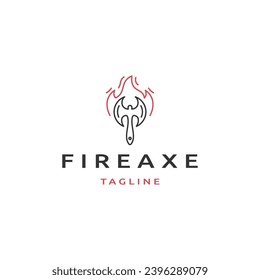 Fire axe with line art style logo design template
