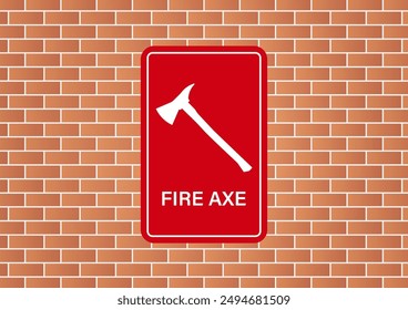 Fire Axe Sign Symbol on Wall. Firefighter Axe. Vector Illustration.