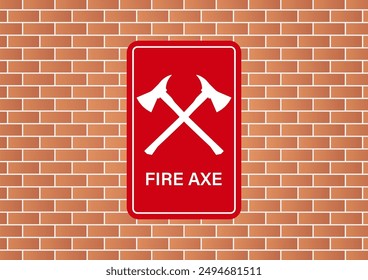 Fire Axe Sign Symbol on Wall. Firefighter Axe. Vector Illustration.