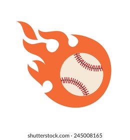 Fire ball, baseball in fire, cartoon flat style isolated vector illustration. Design for stickers, logo, web and mobile app.
