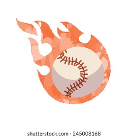 Fire ball, baseball in fire, cartoon style vector illustration.