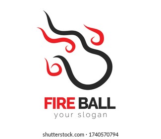 Fire Ball Black and Red Line Art Logo