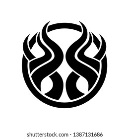 Fire ball demon head logo emblem design. Black and white modern abstract design.