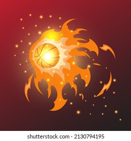 Fire ball design icon illustration. Basket ball cartoon on fire vector illustration. Basketball on fire design.