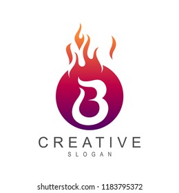Fire Ball With Letter B Logo Design Template