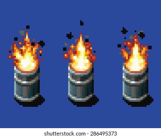 Fire In The Barrel - Animation Frames Video Game Asset Pixel Art Style Vector Layer Illustration