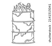 Fire barrel for homeless people vector linear icon in doodle sketch style. Flames in a rusty metal trash can for warming