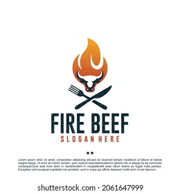 fire beef , cow , logo design template