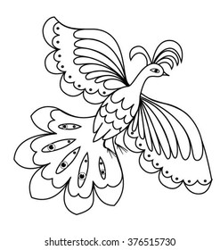 Fire bird. Fairy magical bird, for kids coloring book