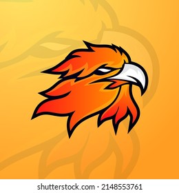 Fire bird or Phoenix , eagle head logo design template, best used for eSport mascot, modern style with red and yellow bright colors