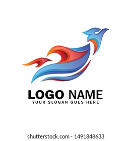 Fire bird phoenix logo design, falcon, eagle, hawk vector icon