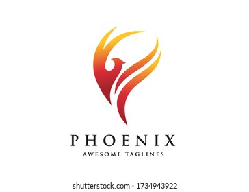 Fire Bird Phoenix Logo Design Vector Illustrations Graphic.