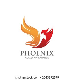 Fire bird phoenix logo design, falcon, eagle, hawk and wing vector icon
