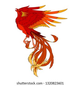 Fire bird Phoenix on white background - vector graphics