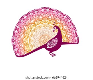 Fire bird (phoenix) with patterned tail. Vector peacock